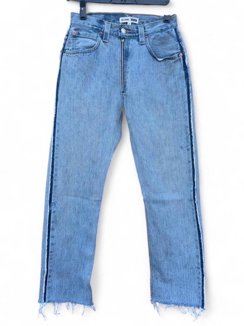 Re/Done Light Blue Straight Leg Jeans with Dark Side Stripe